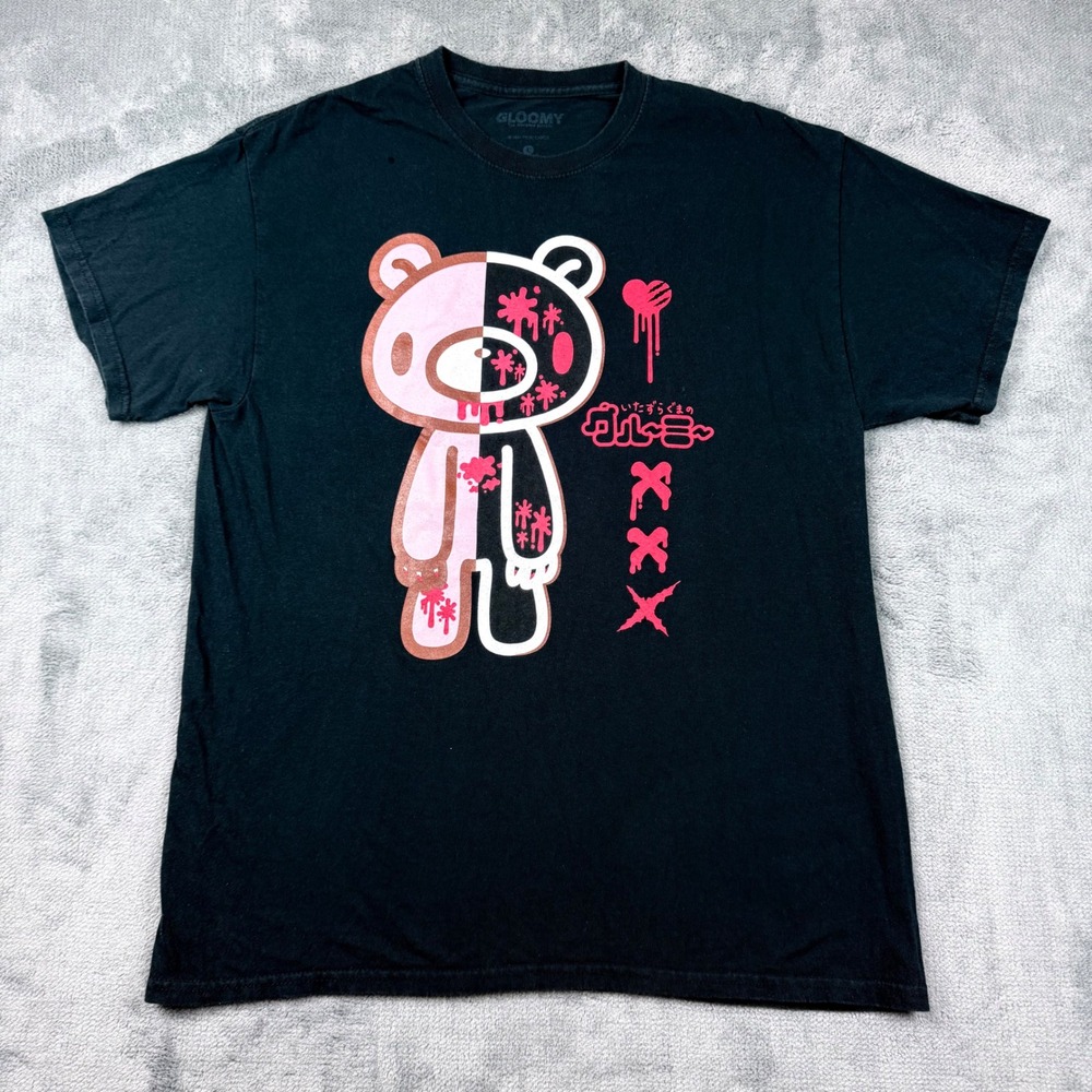 Gloomy Bear Mori Chack Graphic T-Shirt Black Pink Anime Y2K Mens Large